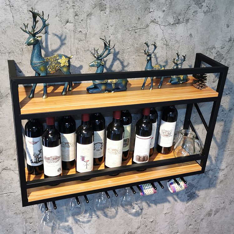 Wood and Metal Wall Mounted Wine Rack 8"W X 22"H 12-Bottle Wine Racks with Shelf