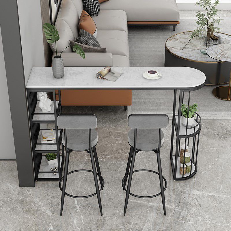 Contemporary Stone Cocktail Bar Table with Storage Living Room Counter Table