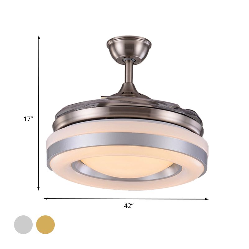 Silver/dorado LED Semi Flush Mount Light Modern Metal Ronda 4 cuchillas Lámpara de ventilador colgante con control remoto, 36 "/42" de ancho