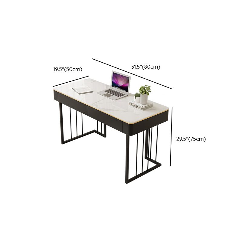 Modern 29.53" Tall Office Desk Stone Curved Writing Desk with 2 Drawers