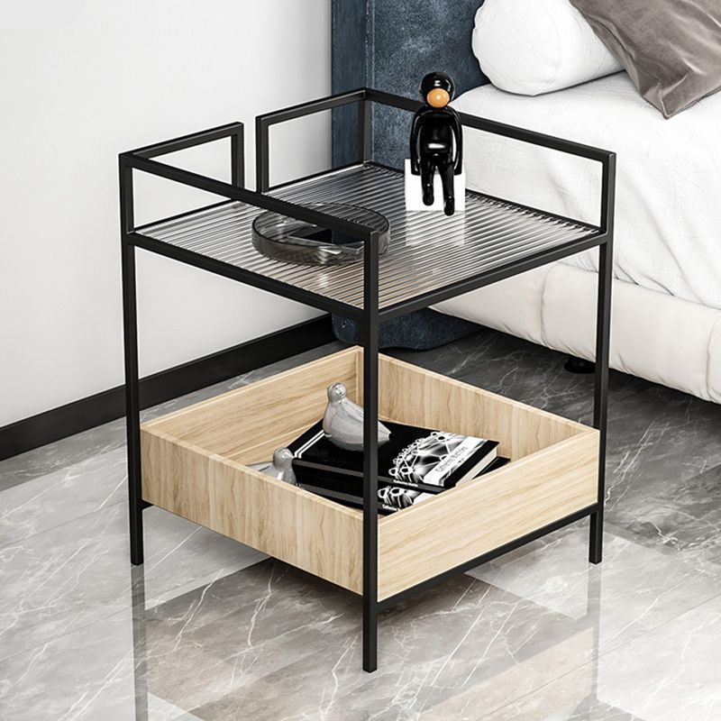 23 Inch H Nightstand Open Storage Glass Top Shelf Included Night Table with Legs