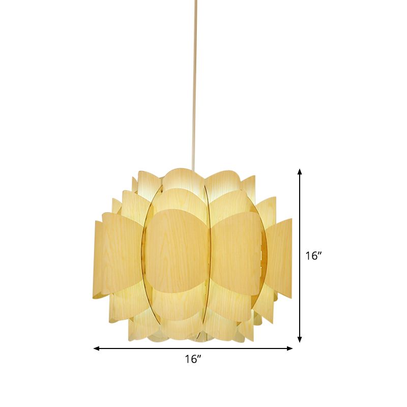 Japanese 1 Head Down Lighting Beige Lantern Hanging Ceiling Light with Wood Shade