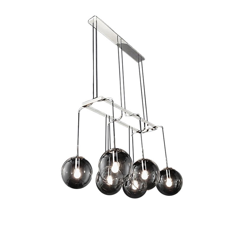 Black Ball Multi Pendant Industrial Clear Closed Glass 6-Light Indoor Hanging Ceiling Light with Linear Canopy