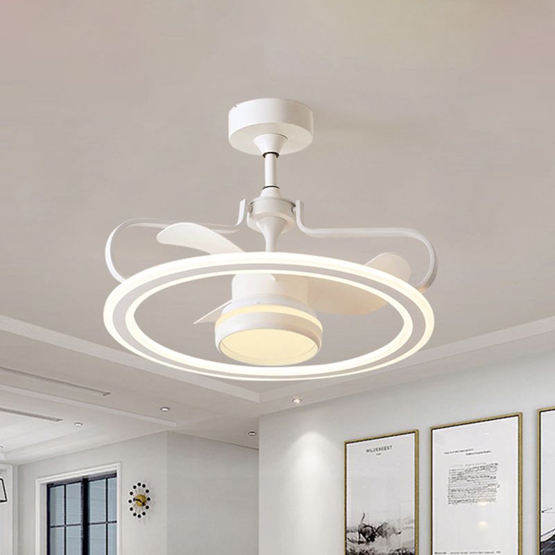 3 Blades Round Ceiling Fan Light Modernist Metal LED White Semi Flush Lamp Fixture, 23.5" Wide