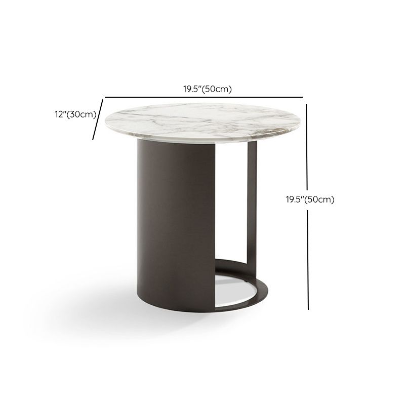 Single Round Pedestal Black Coffee Cocktail Table with Marble Top