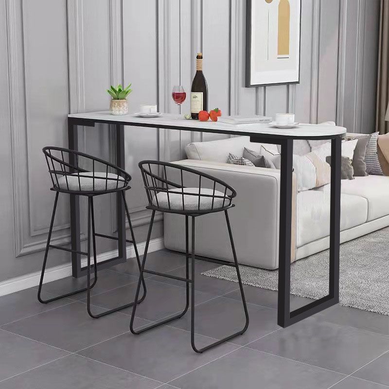 Contemporary Style Bar Table Bar Faux Marble Bar Desk with Sled Base