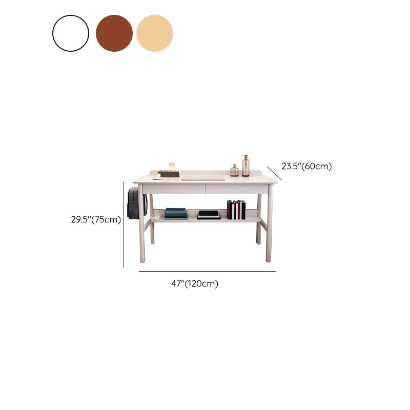 Solid Wood Study Desk Home Desk with Drawer with Storage Shelves Student Table