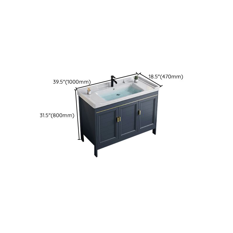 Blue Bath Vanity Freestanding Rectangular 2 Doors Single Sink Metal Frame Bathroom Vanity