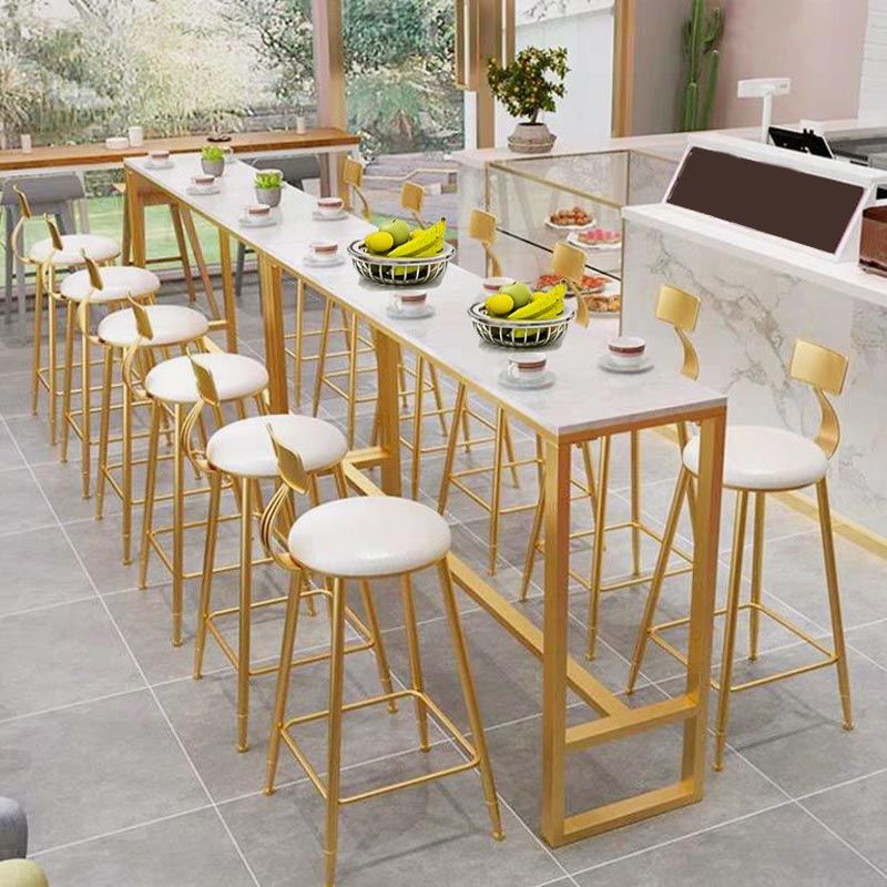 Glam Bistro Table with Gold Metal Trestle Polished Finish Stone Top Bar Table