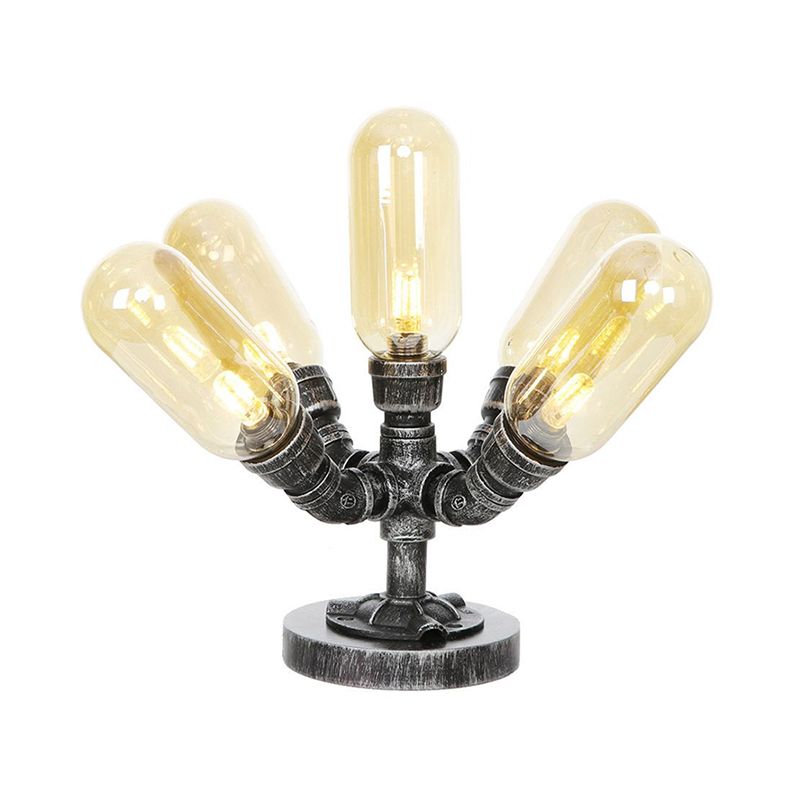 1/4/5-Bulb Capsule Shade Table Ligting Industrial Clear/Amber Glass Night Lamp for Bedroom