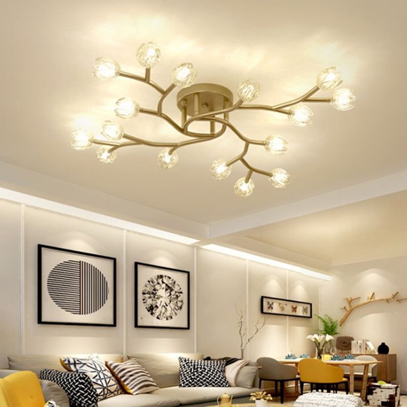 Flower Semi Flush Mount Light Fixture Modern Clear Glass Ceiling Light Fixtures for Living Room