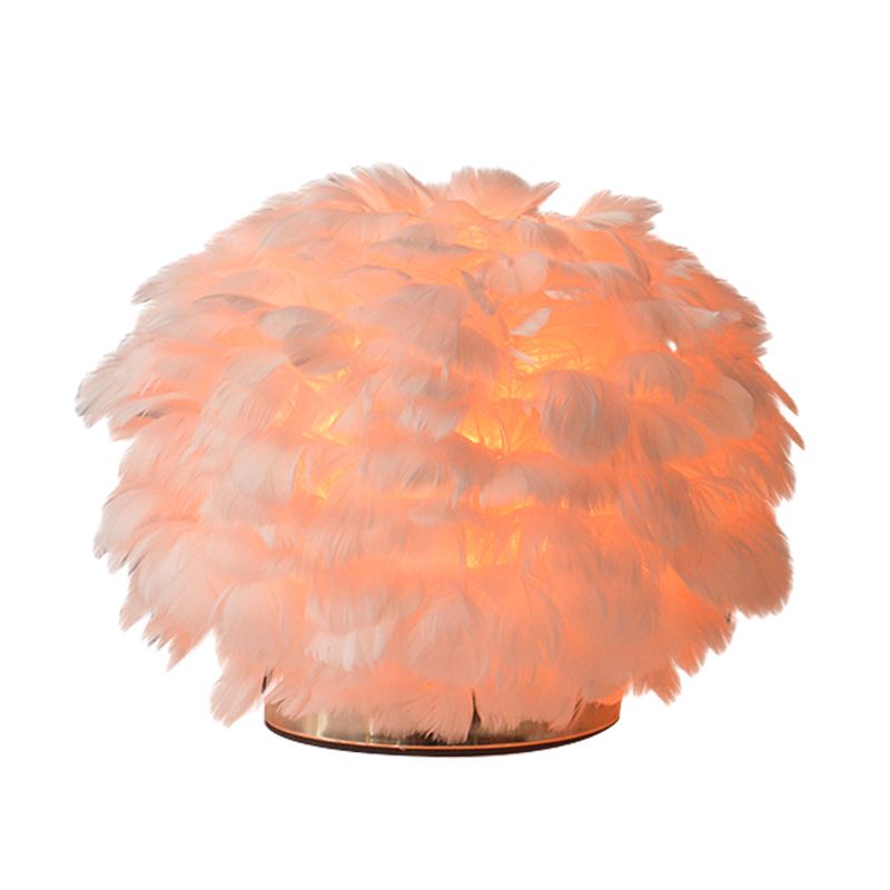 Global Bedroom Reading Light Feather 1 Bulb Contemporary Night Table Lamp in White/Pink