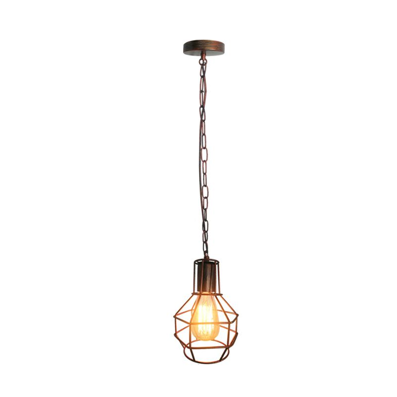 Globe Metal Ceiling Pendant Industrial 1 Light Living Room Hanging Light in Rust/Black