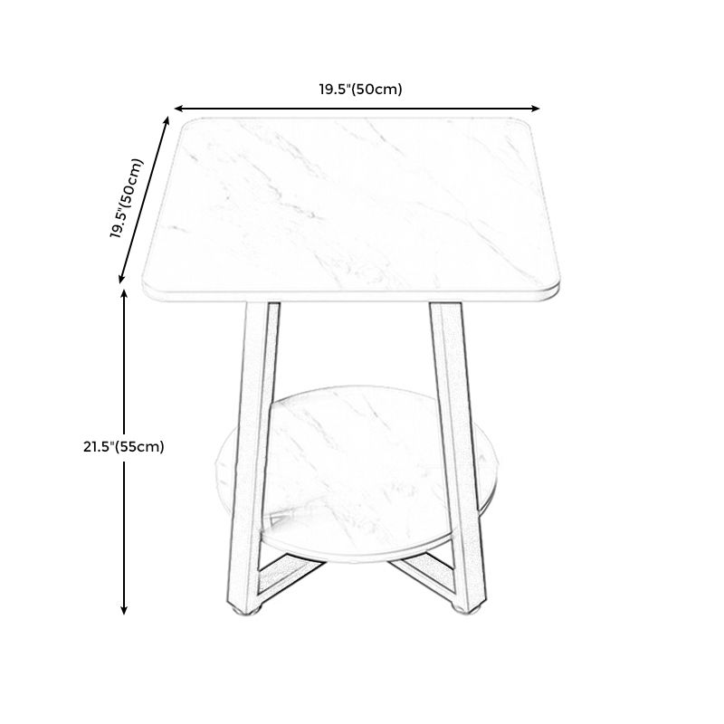 Cross Legs Square Side Table 21.65" Tall Stone End Table with Shelf