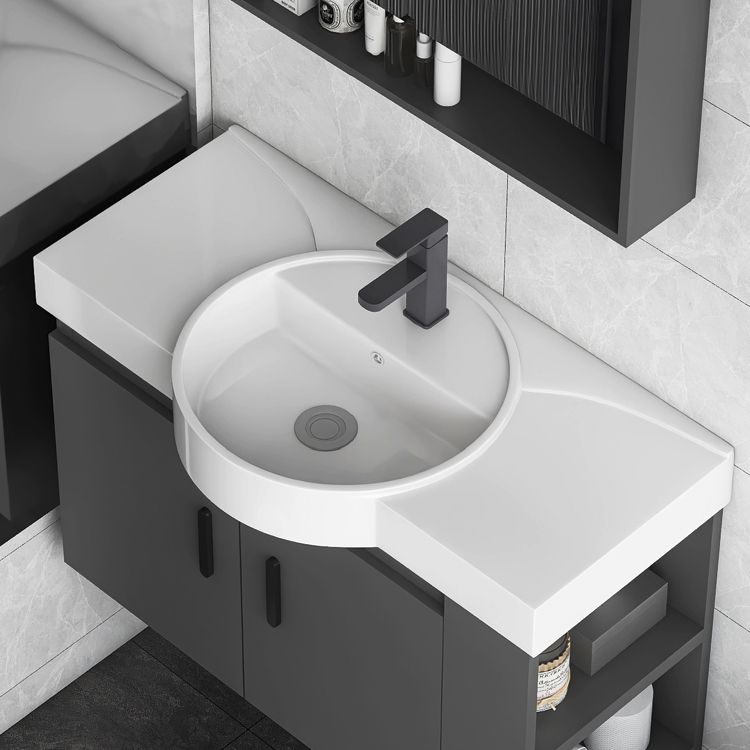 Modern Dark Gray Ceramic Vanity Single-Sink Wall Mount Vanity Sink