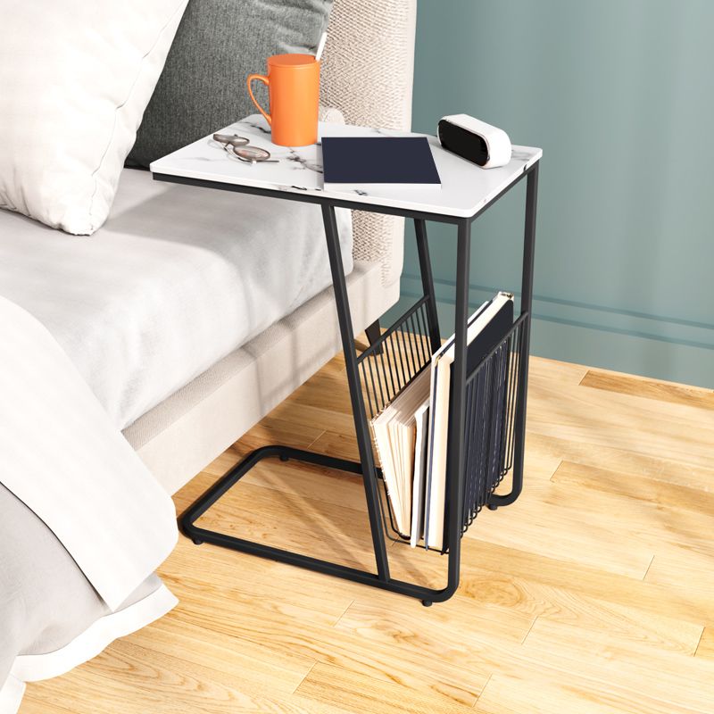 Modern 24 Inch H Nightstand Stone Top Metal Open Storage Night Table