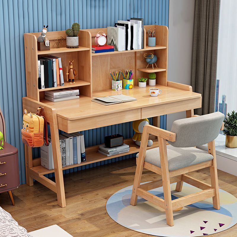 Adjustable Children's Desk in Natural with 2 Drawers and Shelves