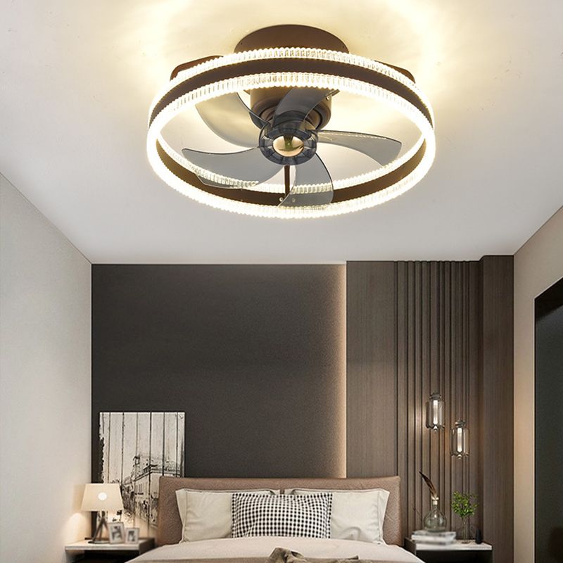 5-Blade Modern LED Ceiling Fan Metallic Black Fan with Light for Home