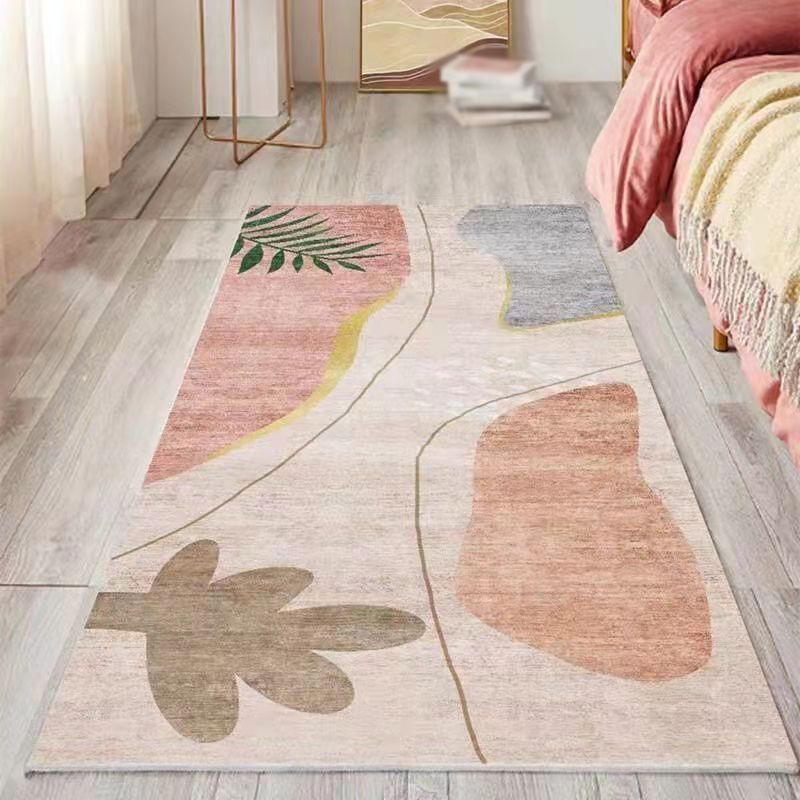 Pink Color Block Carpet Polyester Nordic Carpet Stain Resistant Carpet for Home Decor