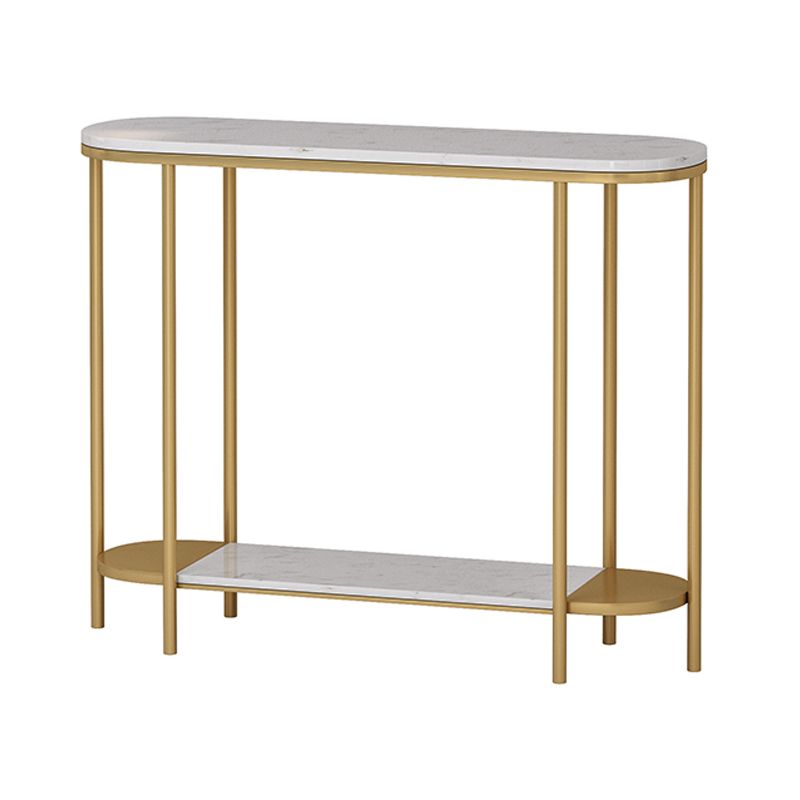 Glam Oval Console Table with Storage Shelf for Hall Accent Table