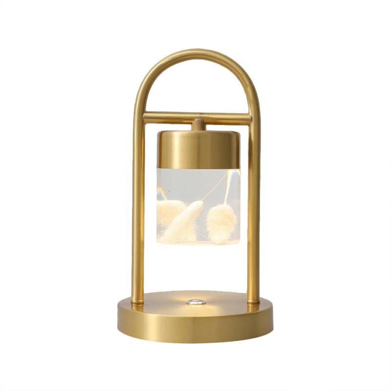 Gold Column Table Lamp Simplicity Clear Glass LED Desk Light with U-Shaped Metal Frame