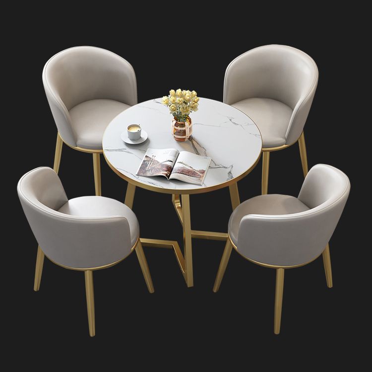 5 Piece Round Shape Wood Top Dining Room Chair and Table Set