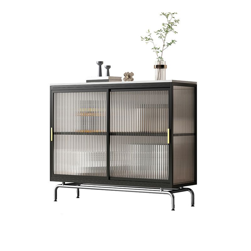 Modern Metal Curio Cabinet Glass and Sliding Doors Display Cabinet for Living Room