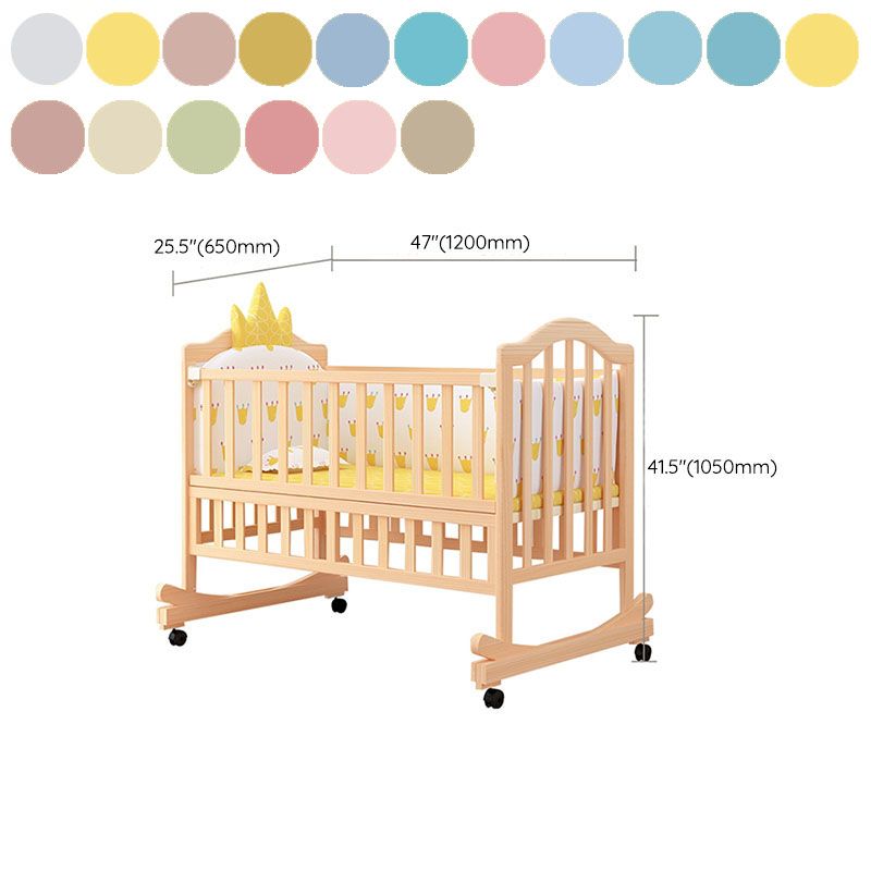 Scandinavian Nursery Crib Solid Wood Guardrail Baby Crib with Casters