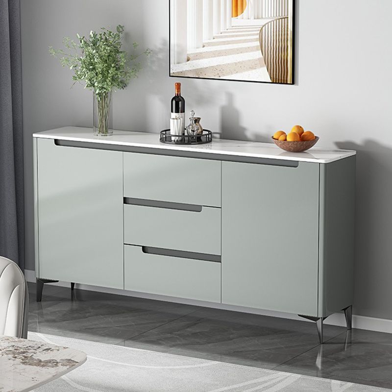 Contemporary Style Buffet Table Stone Side Board with Cabinets and Drawers