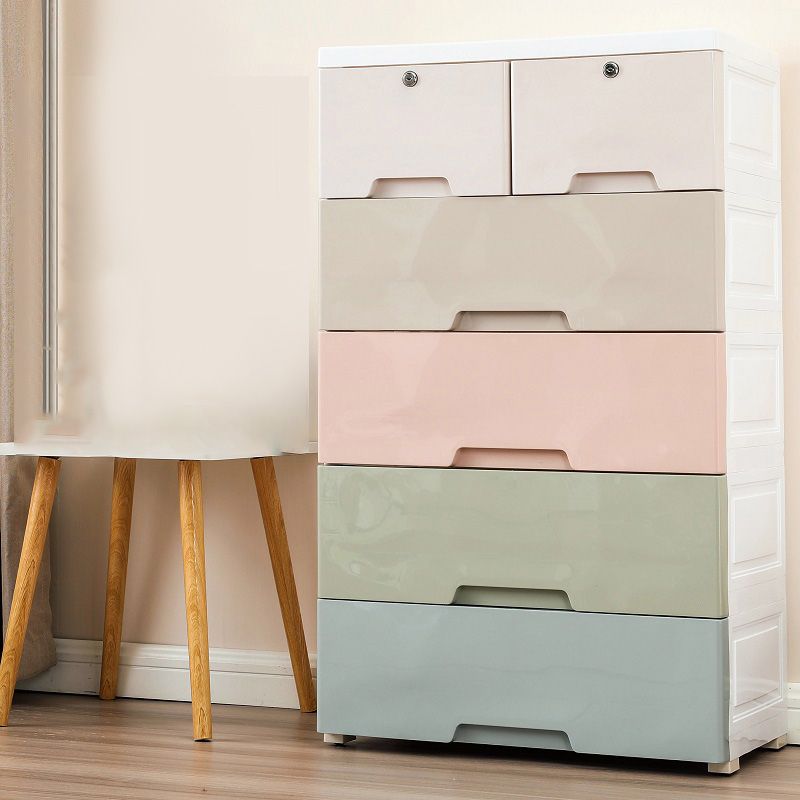 Plastic Contemporary Vertical Kids Nightstand with 5/6 Drawers for Home