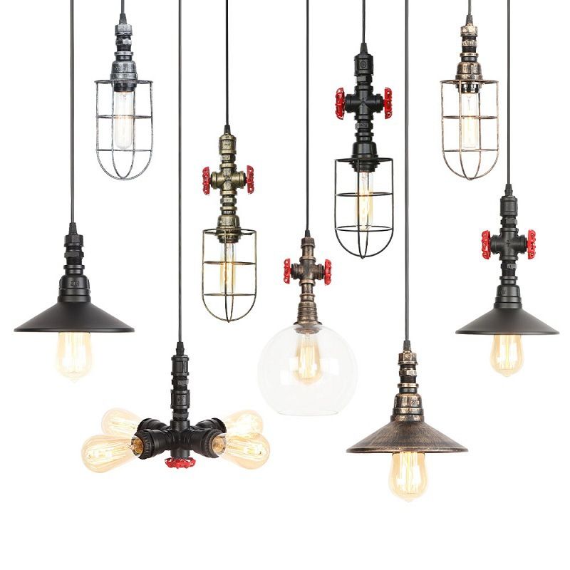 Water Pipe Chandelier Light Fixture in Rust Finish Industrial 4 Lights Industrial Edison Bulb Bar Cafe Shop Hanging Lamp