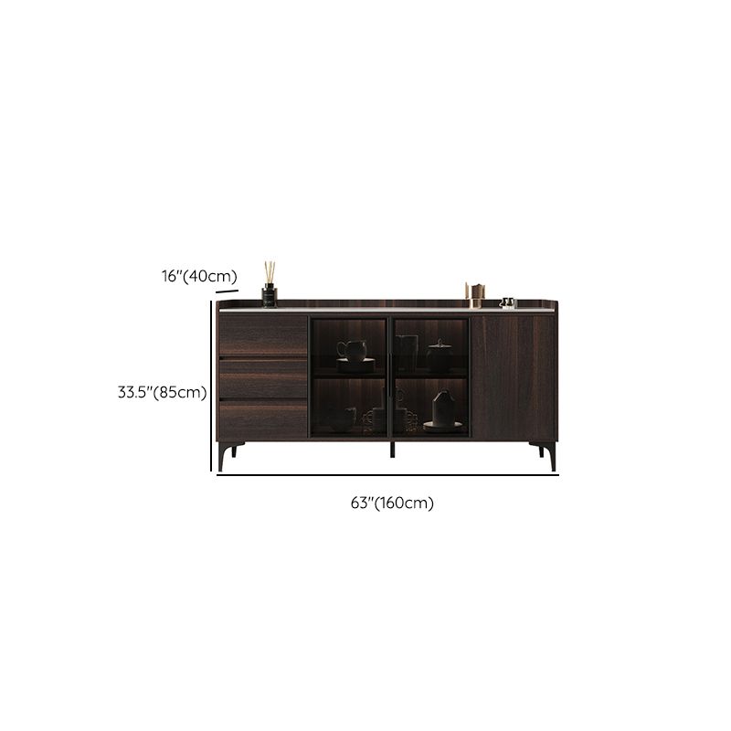 Contemporary Solid Wooden Buffet Sideboard Dining Room Credenza with LED Lights