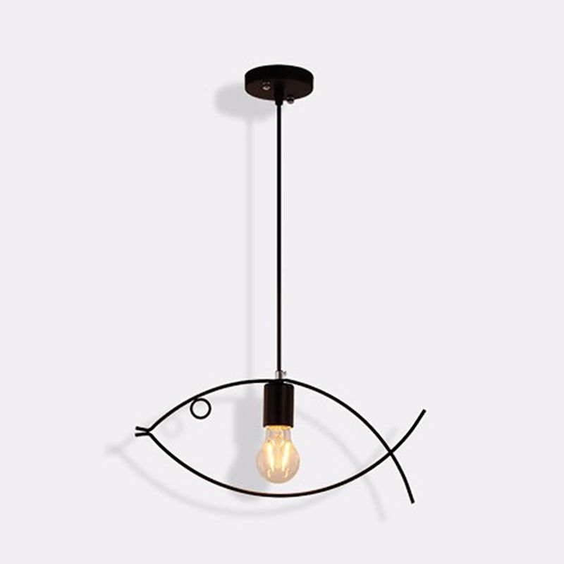 Fish Metal Pendant Lighting Fixture Loft-Style Dinning Room Hanging Ceiling Light in Black