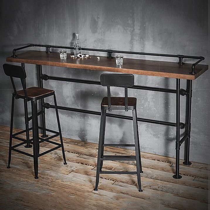 Solid Wood Bar Table Industrial Bar Table with Black Trestle Base