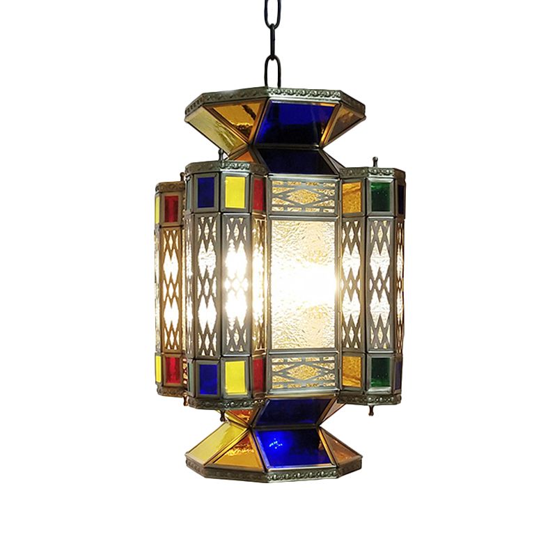 Textured Glass Lantern Ceiling Light Decorative 3 Bulbs Restaurant Chandelier Lighting in Brass