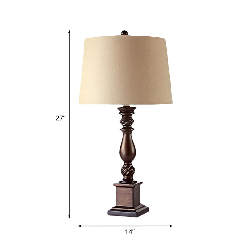 Fabric Drum Shade Night Lamp Rural 1 Bulb Bedside Table Stand Light in Red Brown, 12"/14" Wide