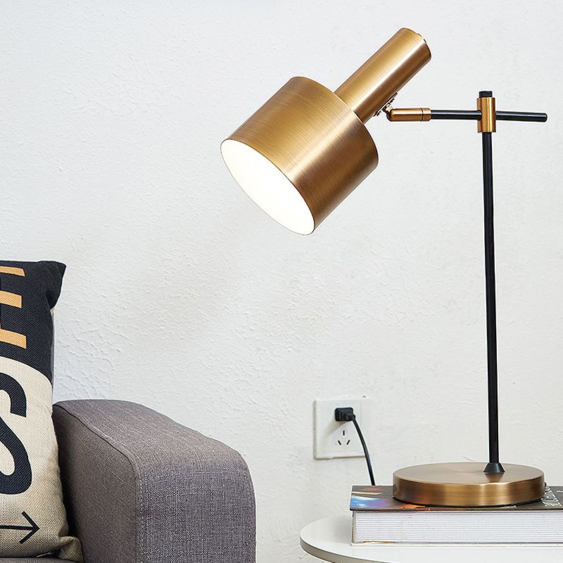 Cylindrical Bedroom Table Light Metal Simplicity Nights and Lamp in Gold