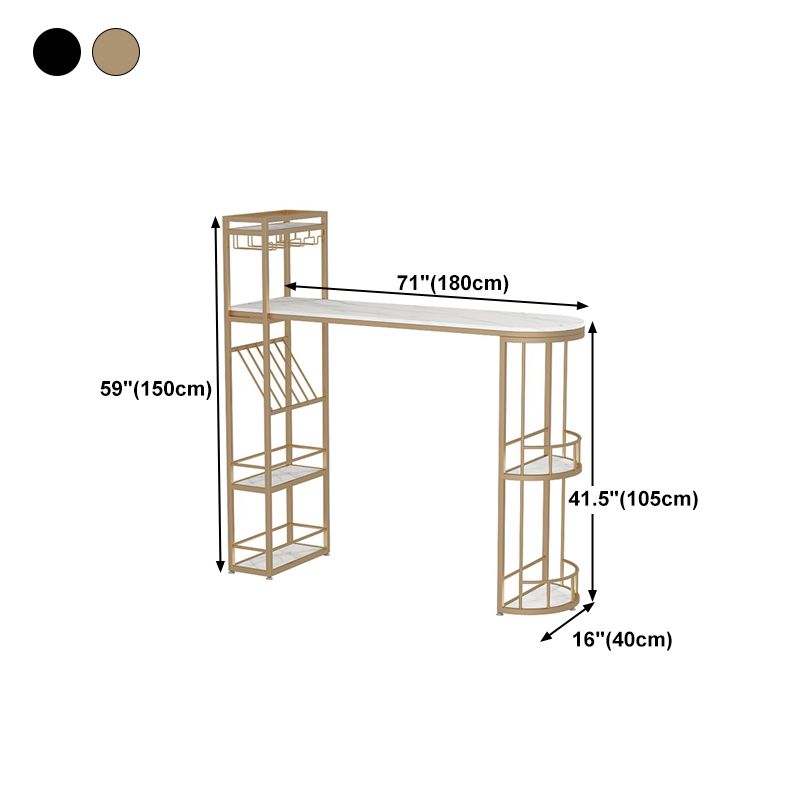 Modern Iron Bar Dining Table White Stone Top Indoor Bistro Table with Wine Rack