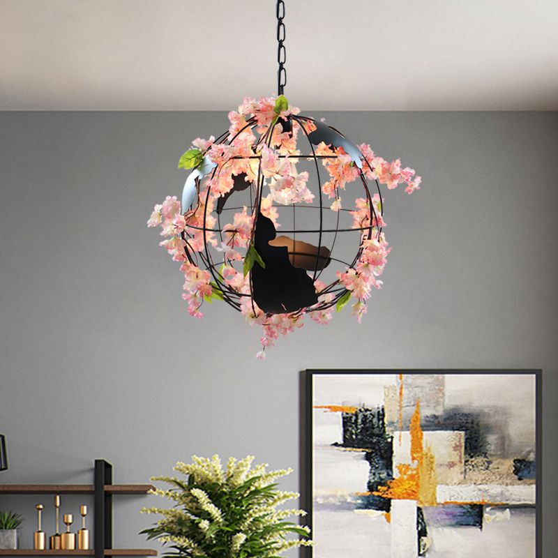 Fake Flower Dining Room Pendant Lighting Fixture Factory Metal 1 Light White/Pink Hanging Ceiling Light with Tellurion Shade