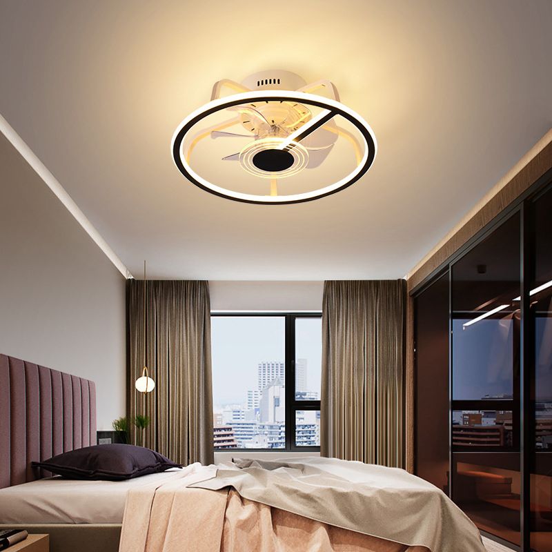 7-Blade LED Ceiling Fan Modernism Metallic Fan with Light for Bedroom