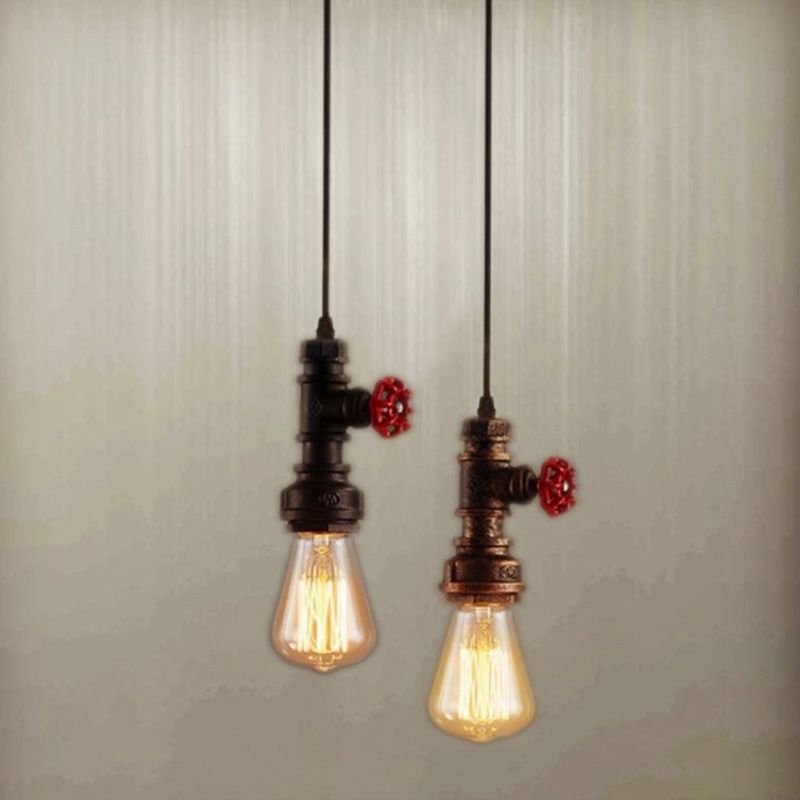 1-Light Water Pipe Creative Suspension Light Vintage Industrial Style Metal Hanging Lamp for Hallway Aisle