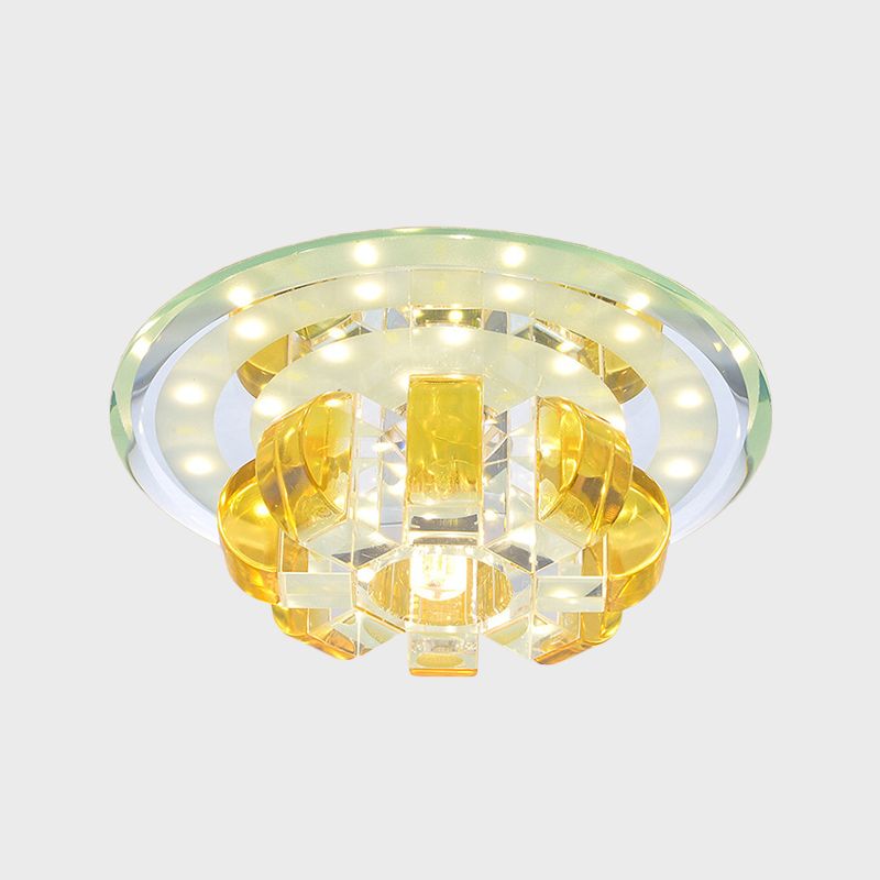 Minimal Pumpkin Flush Mount Faceted Crystal LED Corridor Close to Ceiling Light in Gold