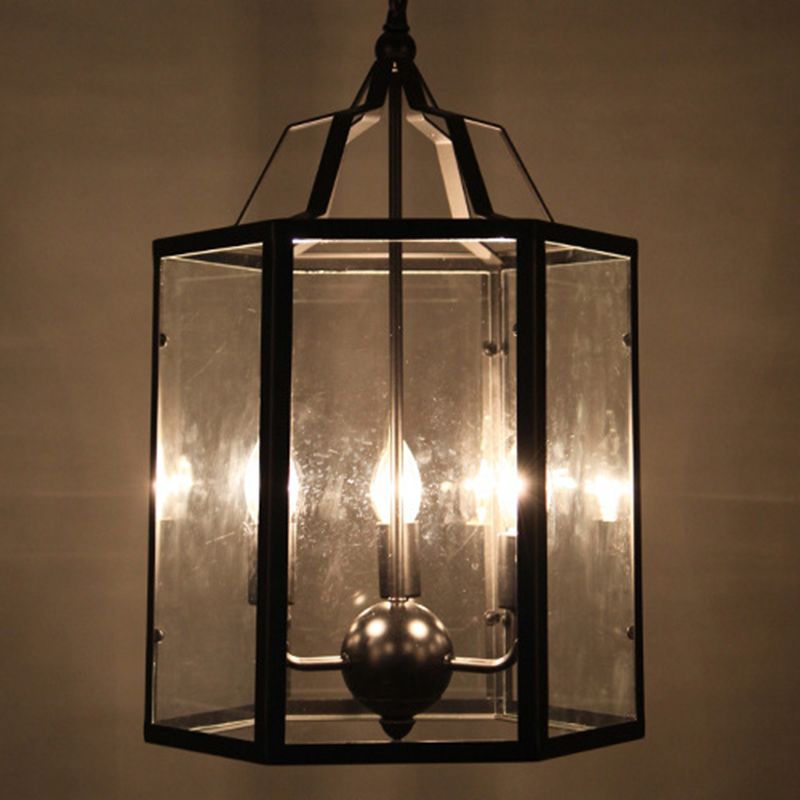 Industrial Candle Chandelier Hanging Light Fixture Metal Ceiling Light Fixture in Black