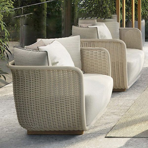 Tropical Outdoor Patio Sofa Wicker/Rattan Fabric With Cushions UV Resistant