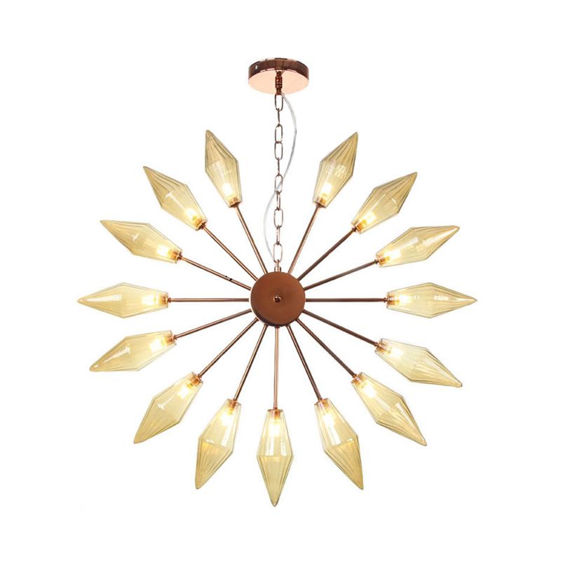 6/9/12 Lights Chandelier Lamp Industrial Sputnik Amber/Clear Glass Ceiling Light Fixture in Black/Copper/Chrome