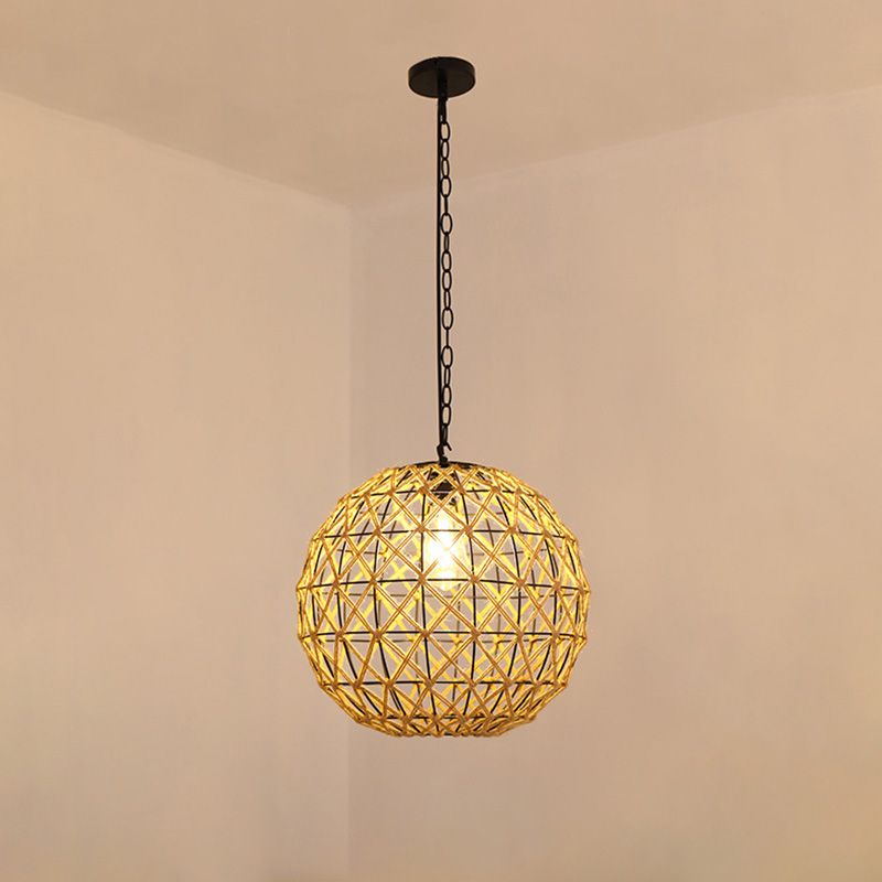 Industrial Style Shaded Pendant Ceiling Light Rope Hanging Ceiling Light in Beige