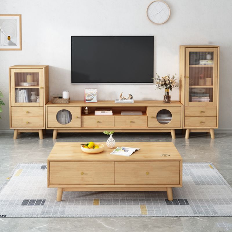 17.72"H TV Stand Contemporary Style Solid Wood TV Console with 2 Drawers