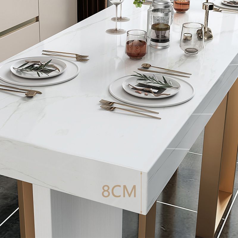 Stone Bar Dining Table Glam Rectangle Bar Table with 3 Legs Pedestal for Balcony Kitchen