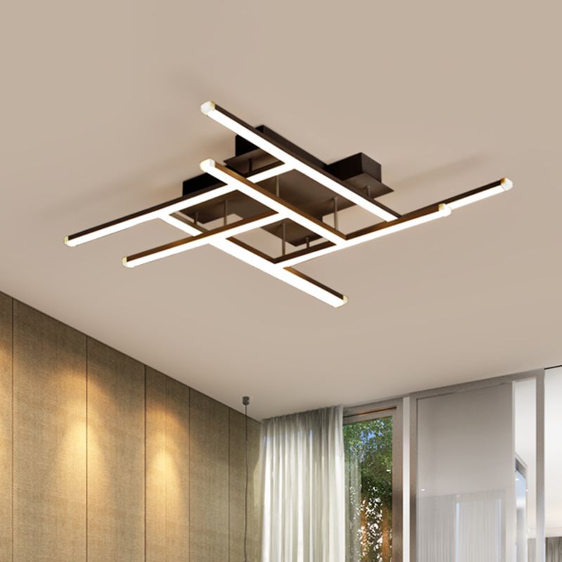 Novelty Modern Crisscrossed Semi Flush Acrylic Bedroom LED Close to Ceiling Light in Black