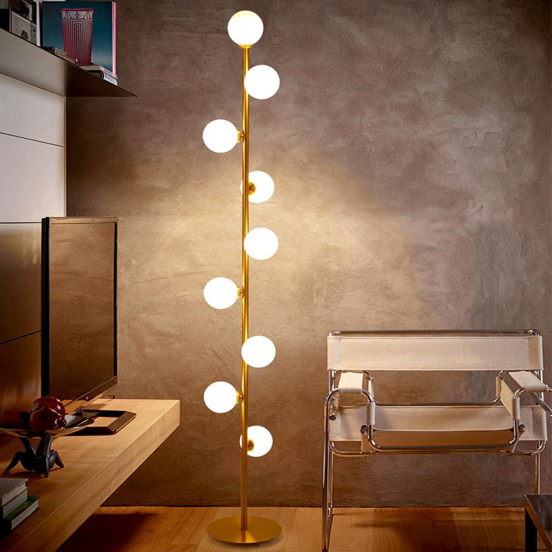 Modernism Modo Shade Floor Light White Glass 9-Head Living Room Reading Floor Lamp in Gold